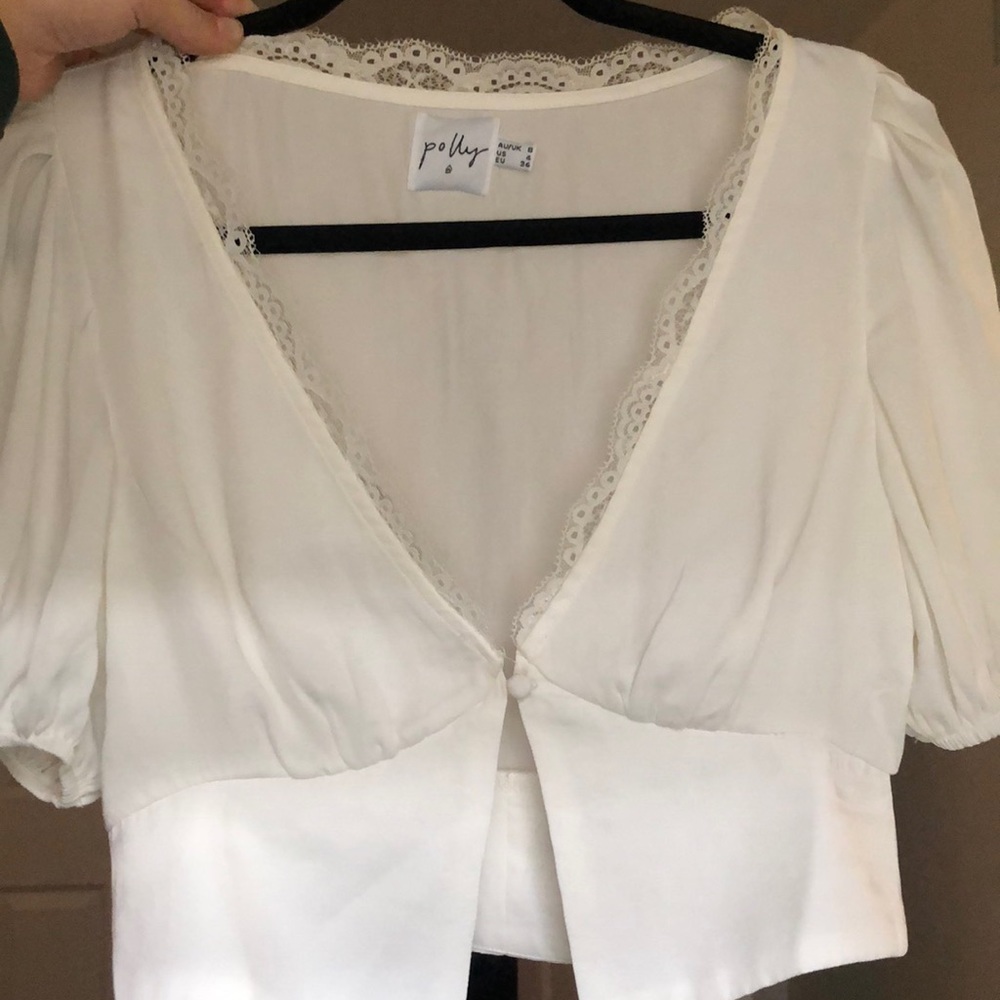 White Single Front Button Short Sleeve